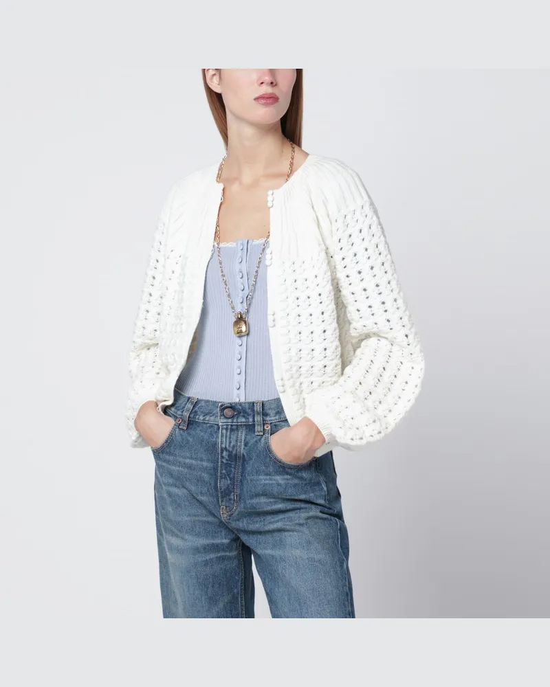 Chloé Milchfarbener Strickcardigan aus Wolle und Kaschmir Weiß
