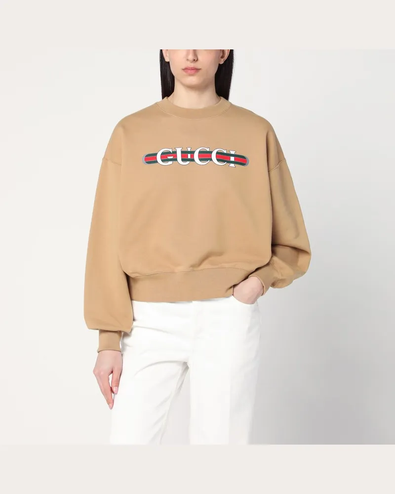 Gucci Karamellfarbenes Sweatshirt mit gedrucktem Logo Beige