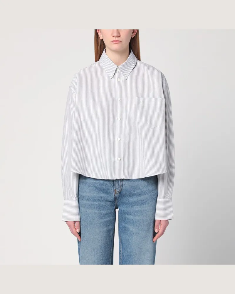 AMI Paris Cropped Hemd Ami de Coeur mit Streifen Weiß