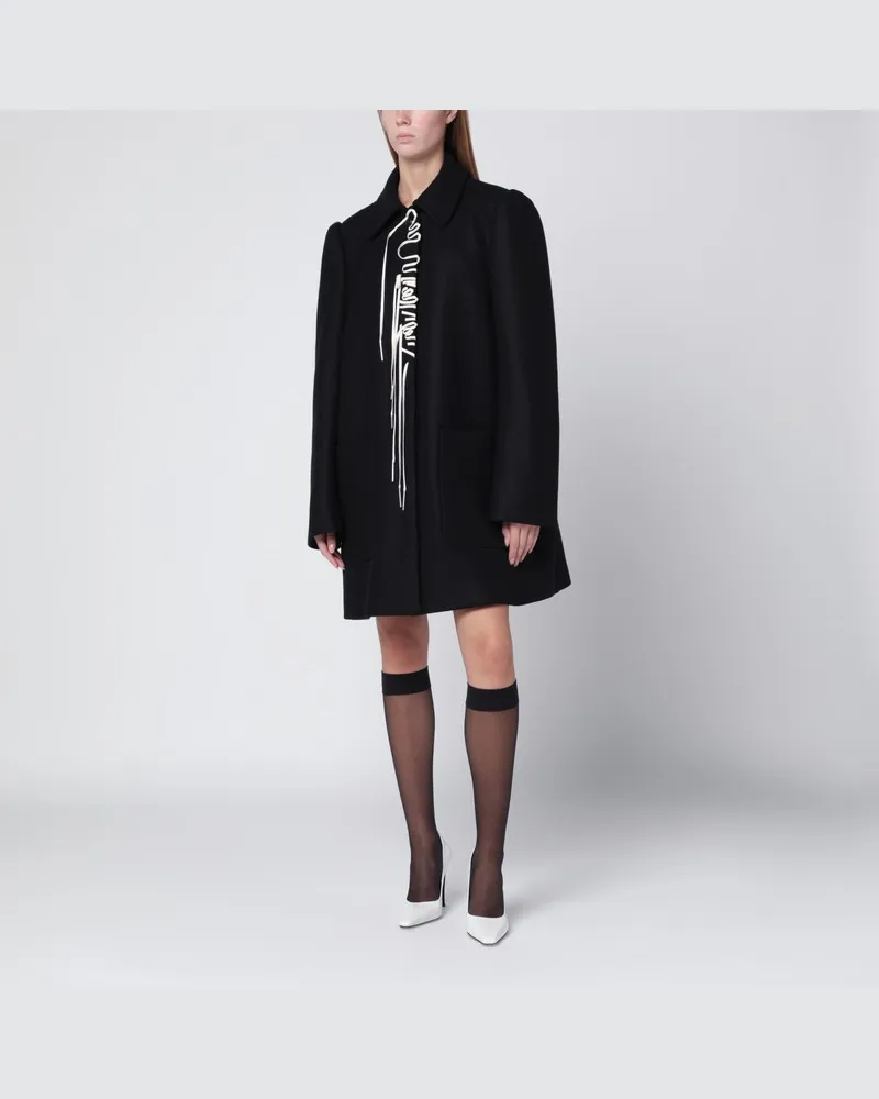 Dries van Noten Schwarzer Mantel mit Stickereidetail Schwarz