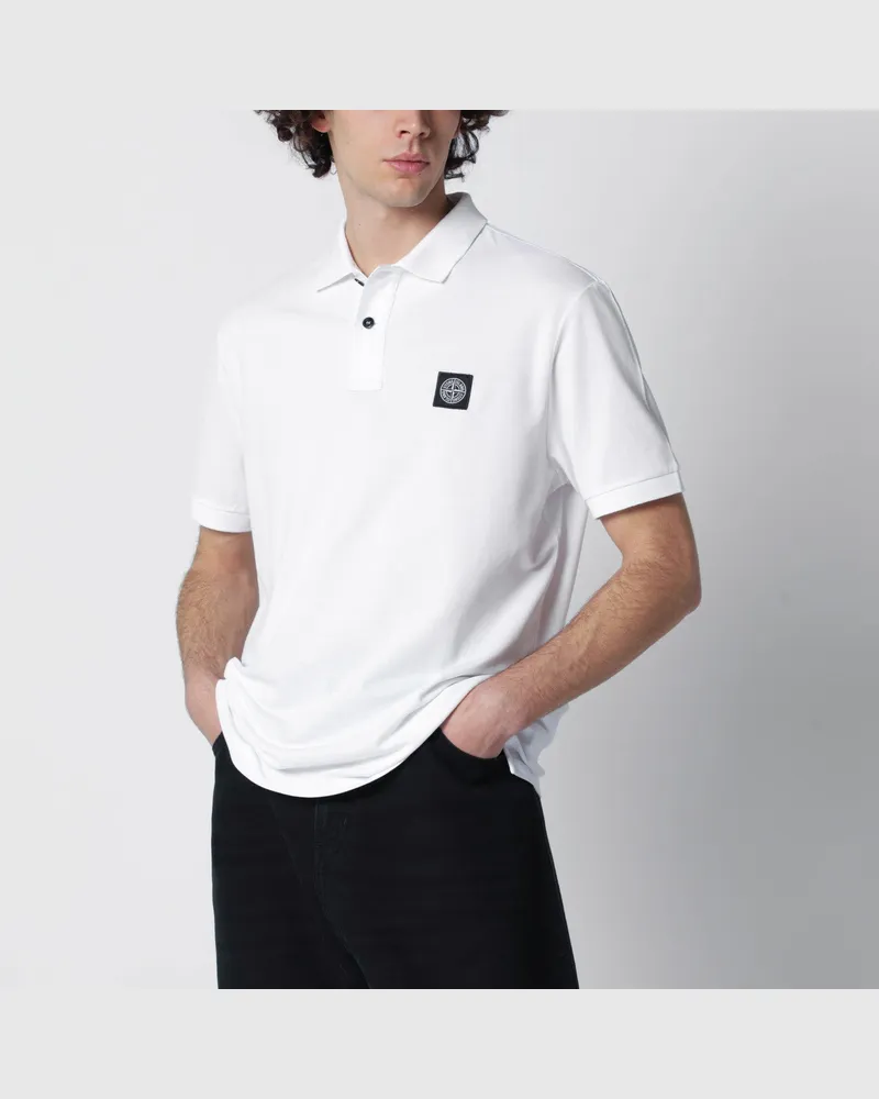 Stone Island Weißes Poloshirt mit Logo-Patch White
