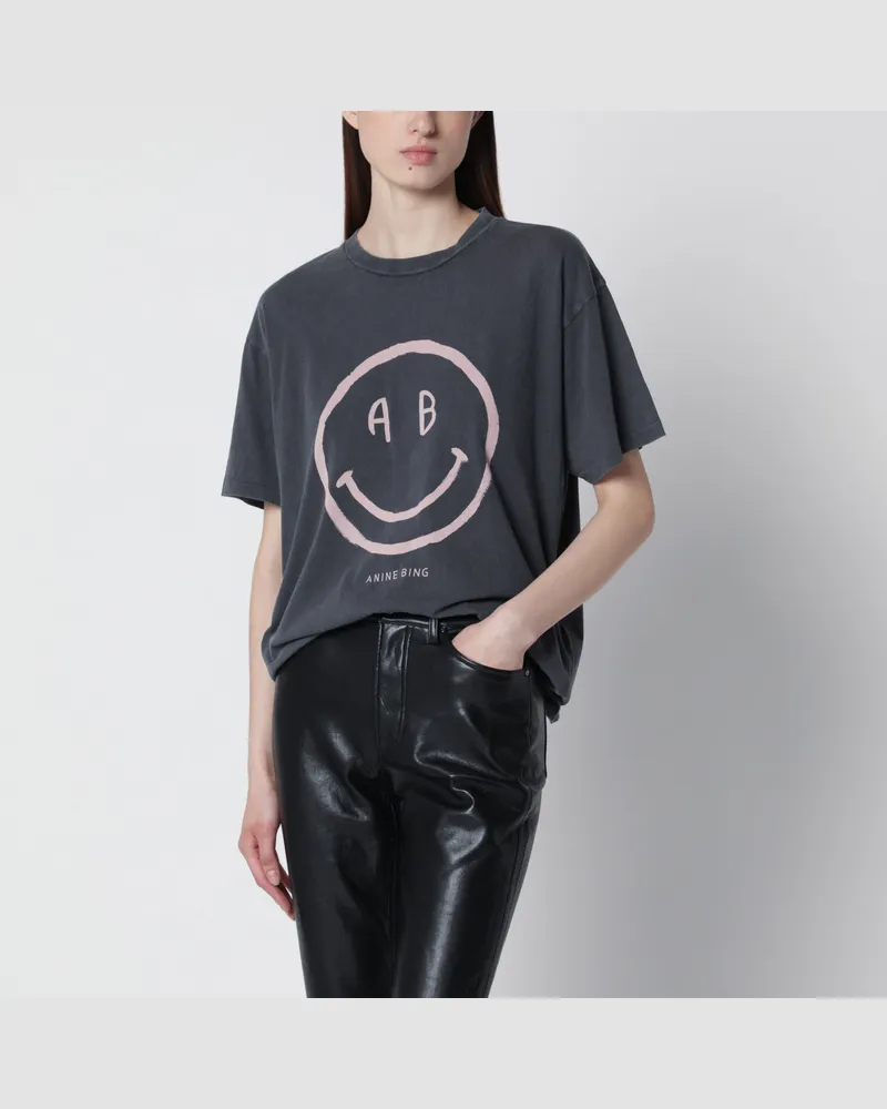 Anine Bing Cade Tee Smiley T-Shirt aus Baumwolle in Washed Grey Grey