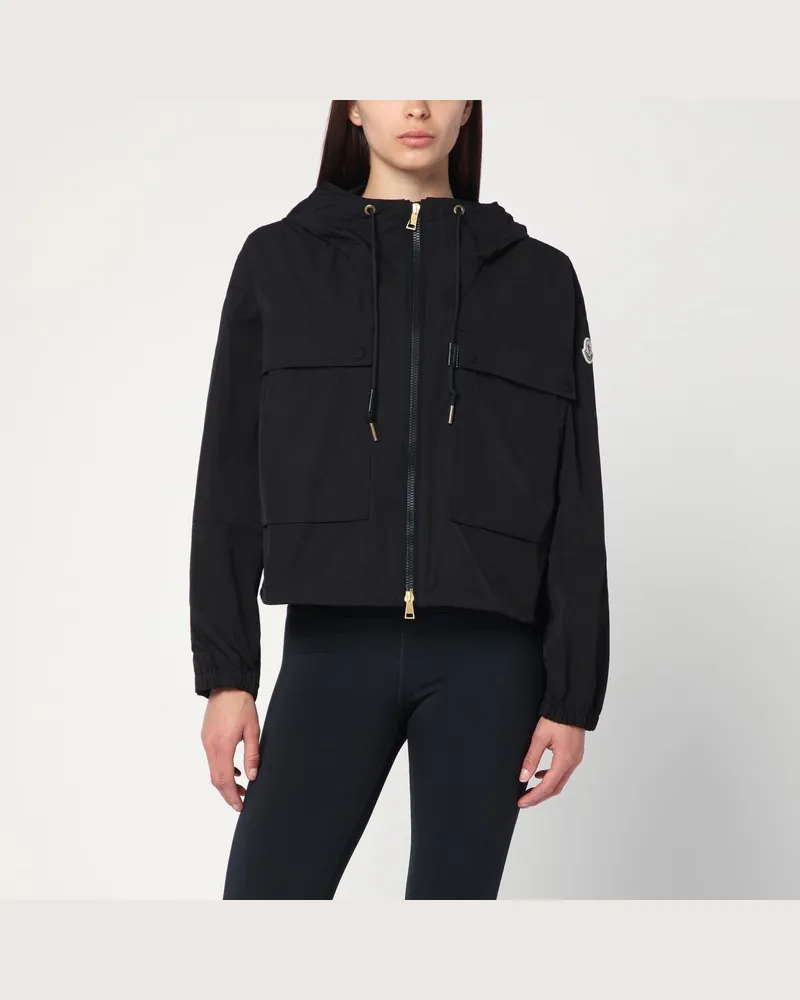 Moncler Schwarzer Parka mit Reißverschluss aus Nylon Schwarz
