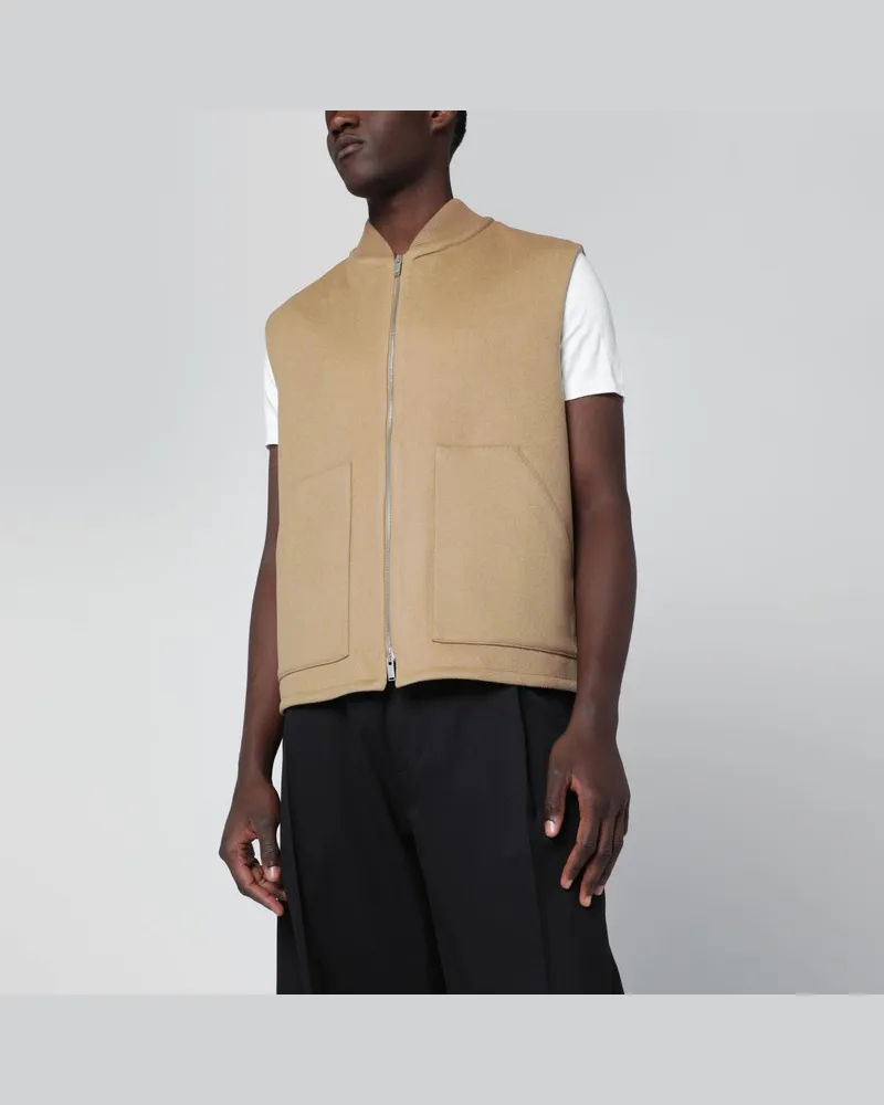 LARDINI Beigefarbene Weste mit Reißverschluss aus Wolle Beige