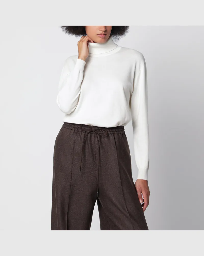 Brunello Cucinelli Rollkragenpullover in Weiß aus Kaschmir White