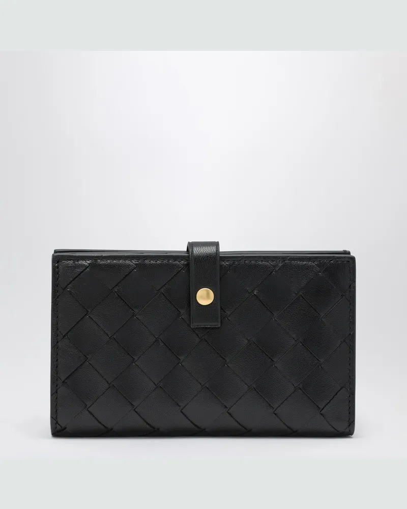 Bottega Veneta Schwarzes Portemonnaie mit Flechtmuster 