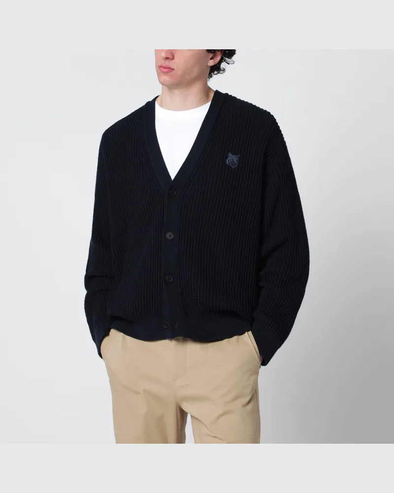 Kitsuné Marineblaues Fox Head Cardigan aus Baumwolle Blue
