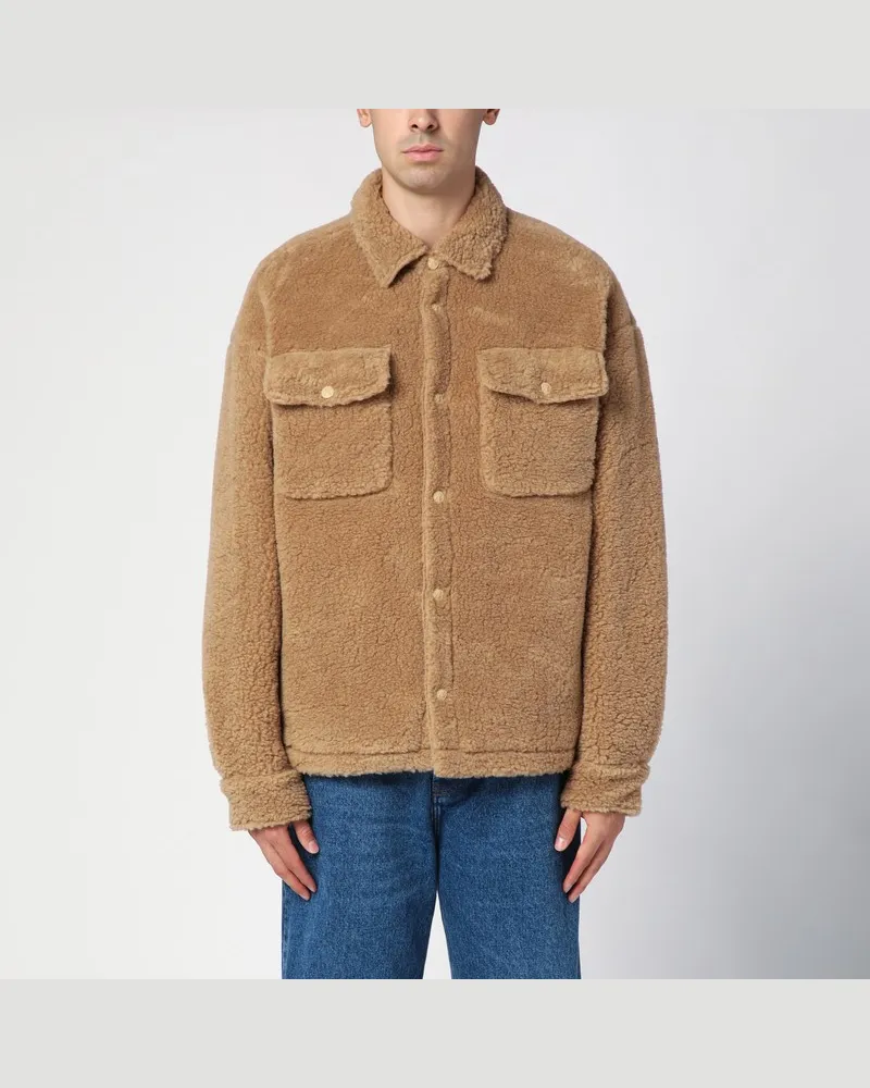 Palm Angels Kamelfarbene Hemdjacke Bear In Mind Beige