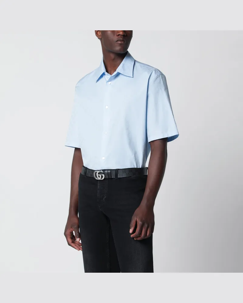 Gucci Kurzarmhemd aus Baumwollpopeline GG in Hellblau Light