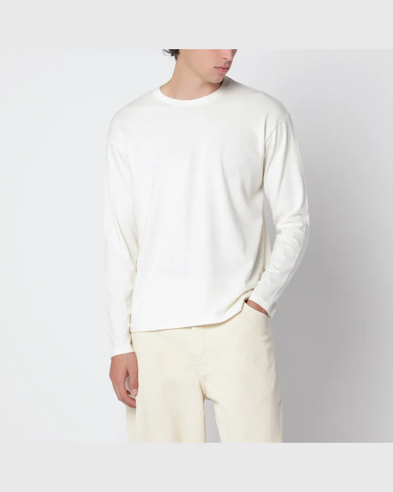 AURALEE Weißes langärmeliges T-Shirt aus Baumwolle und Kaschmir White