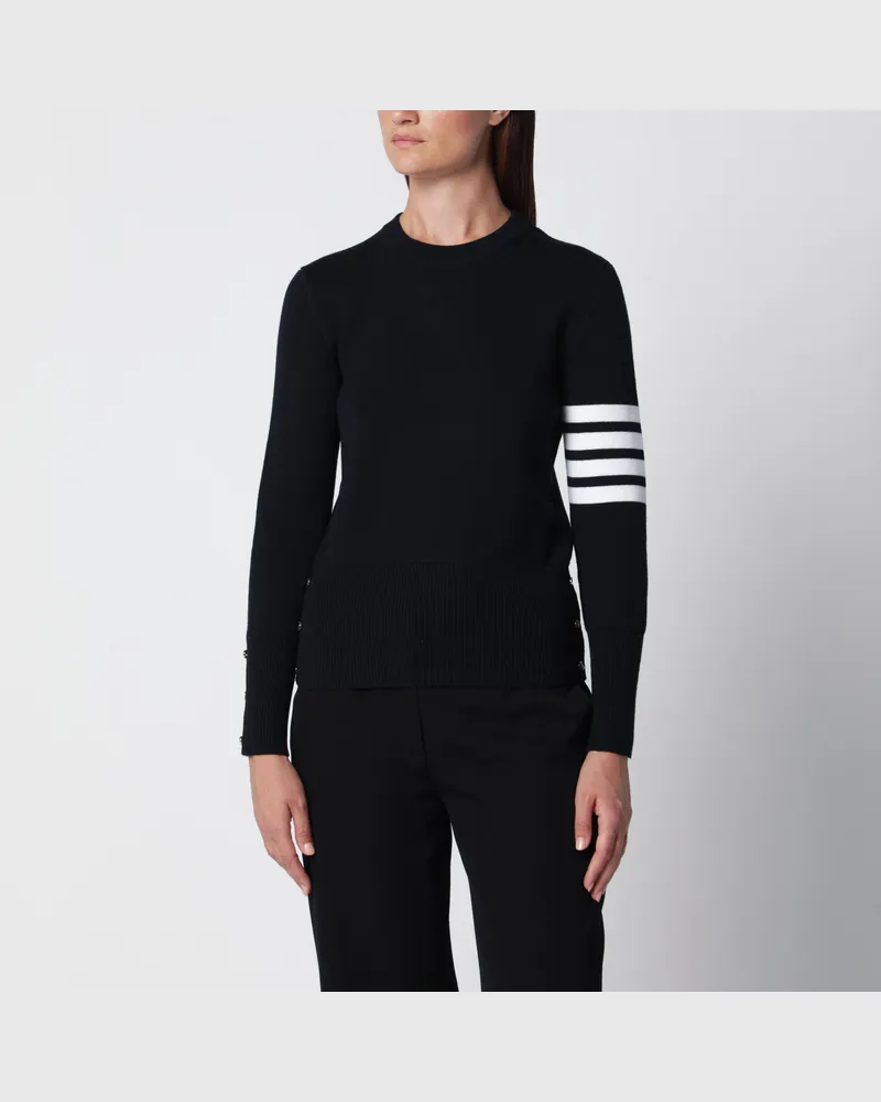 Thom Browne Navyblauer 4-Bar Rundhalspullover aus Wolle Blue