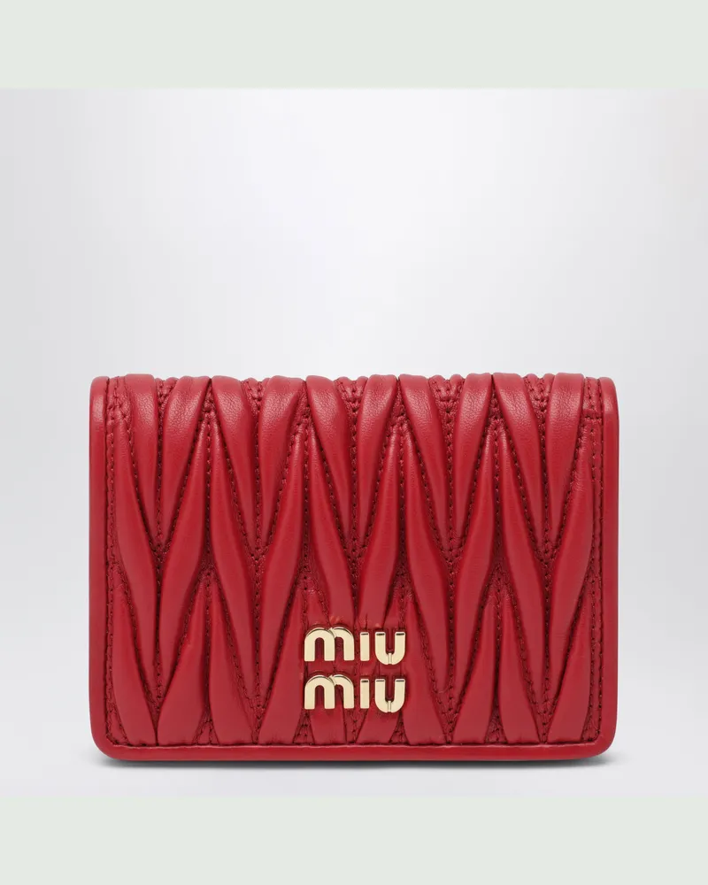 Miu Miu Black Card Holder in Matelassé Nappa Leather Red