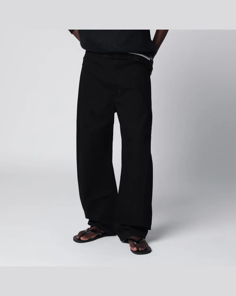 Christophe Lemaire Schwarze Baumwollhose mit Gürtel Black