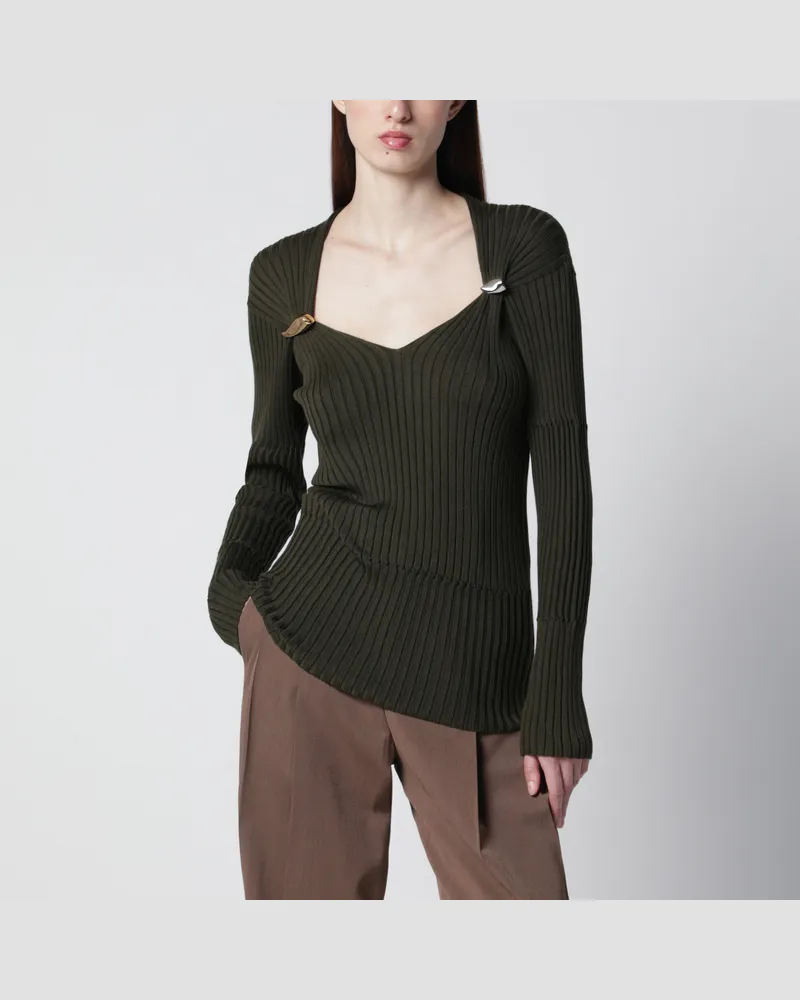 Bottega Veneta Kaschmir-Seidenpullover mit Prisma-Broschen, grün Green
