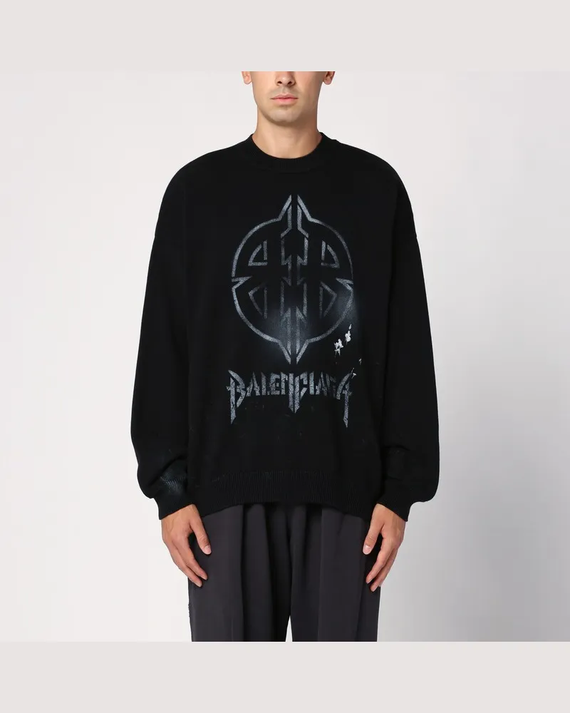 Balenciaga Schwarzer Pullover aus Baumwollgemisch mit Aufdruck Schwarz