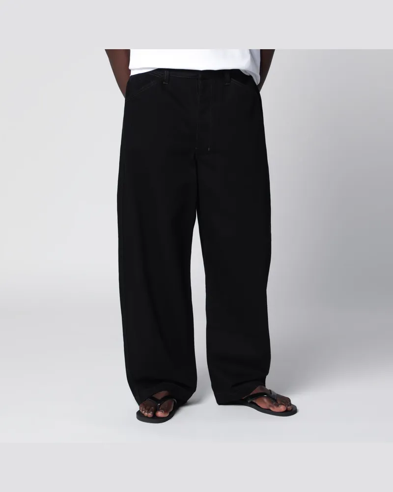 Christophe Lemaire Weite Hose aus schwarzer Baumwolle Black