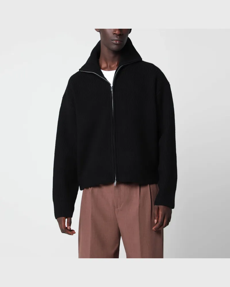 Studio Nicholson Schwarzer Sandos Cardigan mit Reißverschluss aus Wolle Black
