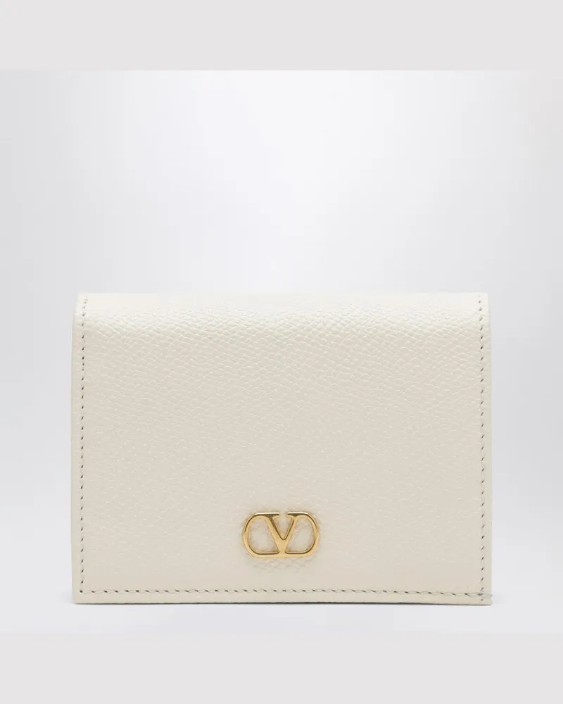 Valentino Garavani VLogo-Geldbörse aus elfenbeinfarbenem Leder Weiß