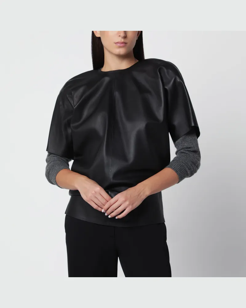 Totême Schwarzes Lammfell-Cocoon-Top Black