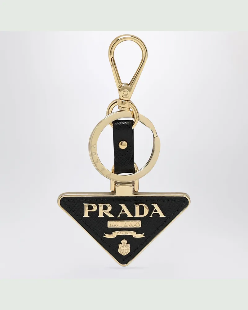 Prada Schwarzer Schlüsselanhänger aus Saffiano-Leder und Metall Black