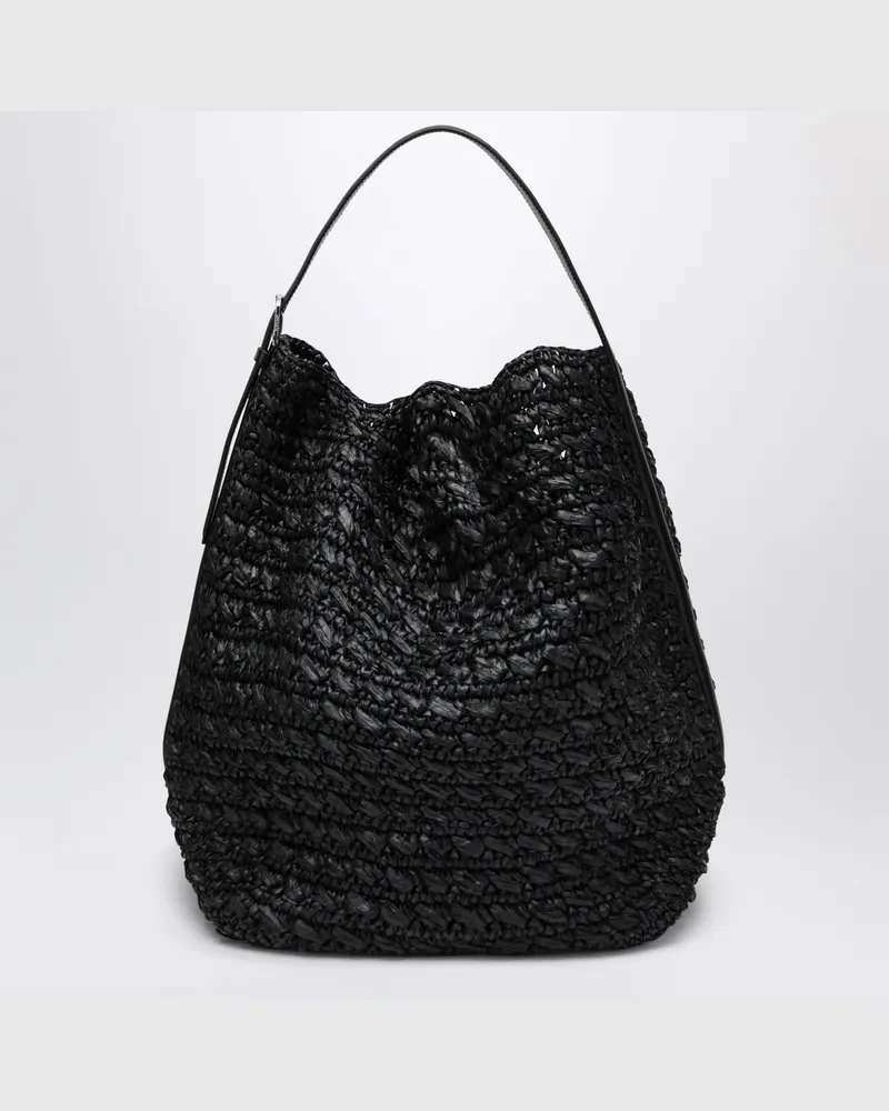 Totême Tote-Bag aus Raffiabast in Schwarz mit Gürtdetail Black