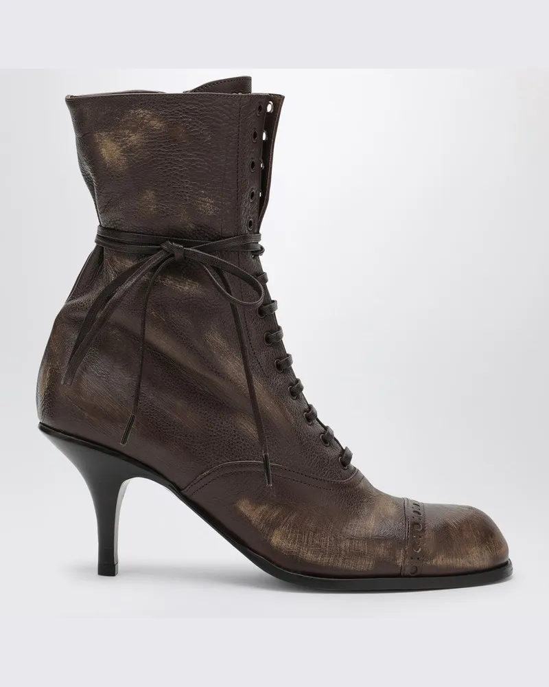 Miu Miu Kakaofarbener Schnürstiefel mit Absatz Braun