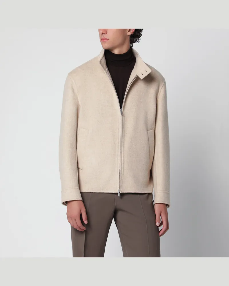 LARDINI Beige Jacke mit Reißverschluss aus Wolle und Kaschmir Beige