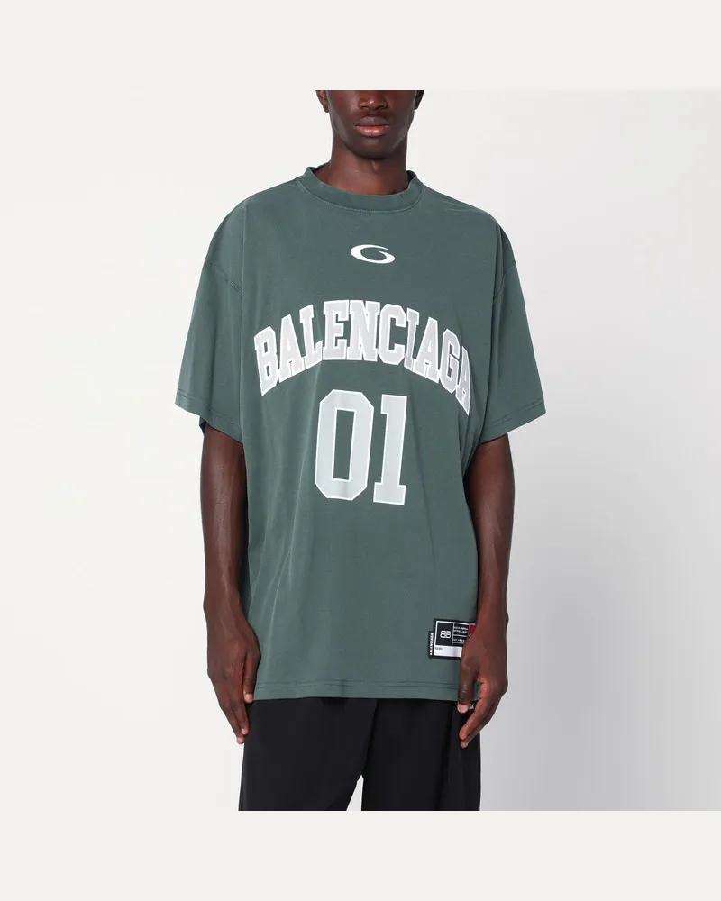 Balenciaga Oversize-Basketball-T-Shirt in Dunkelgrün/Hellgrau Grün
