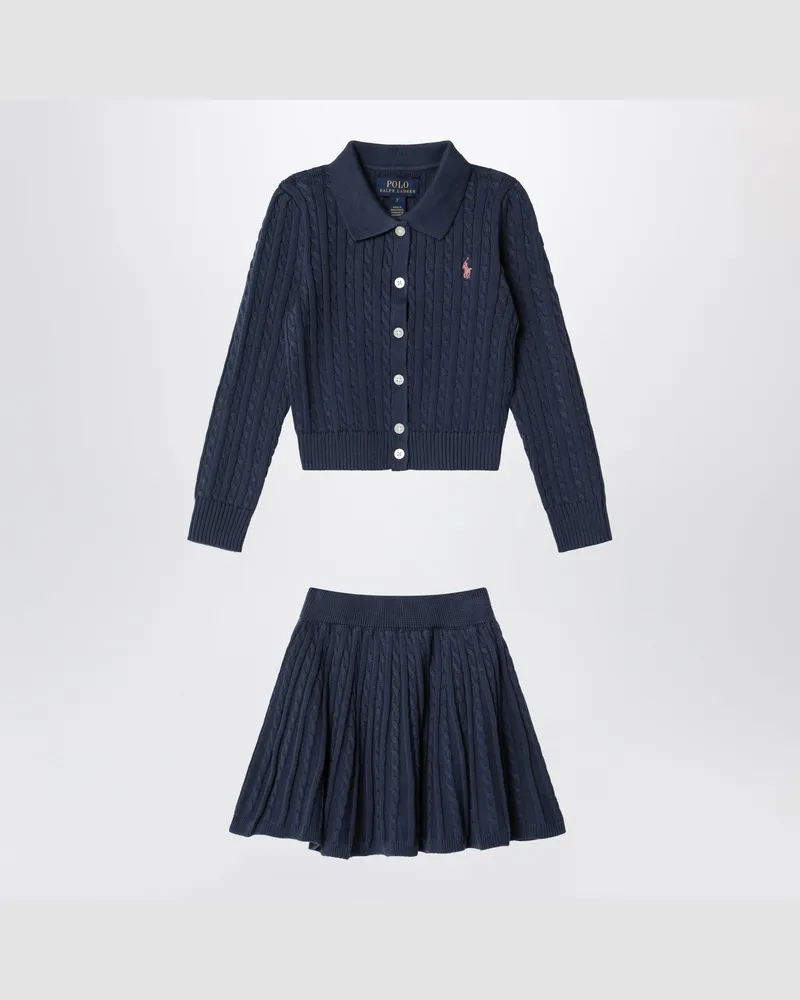 Ralph Lauren Polo-Cardigan und blauer Baumwollrock-Set Blue