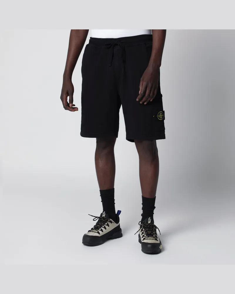 Stone Island Black organic cotton fleece jogger shorts Black