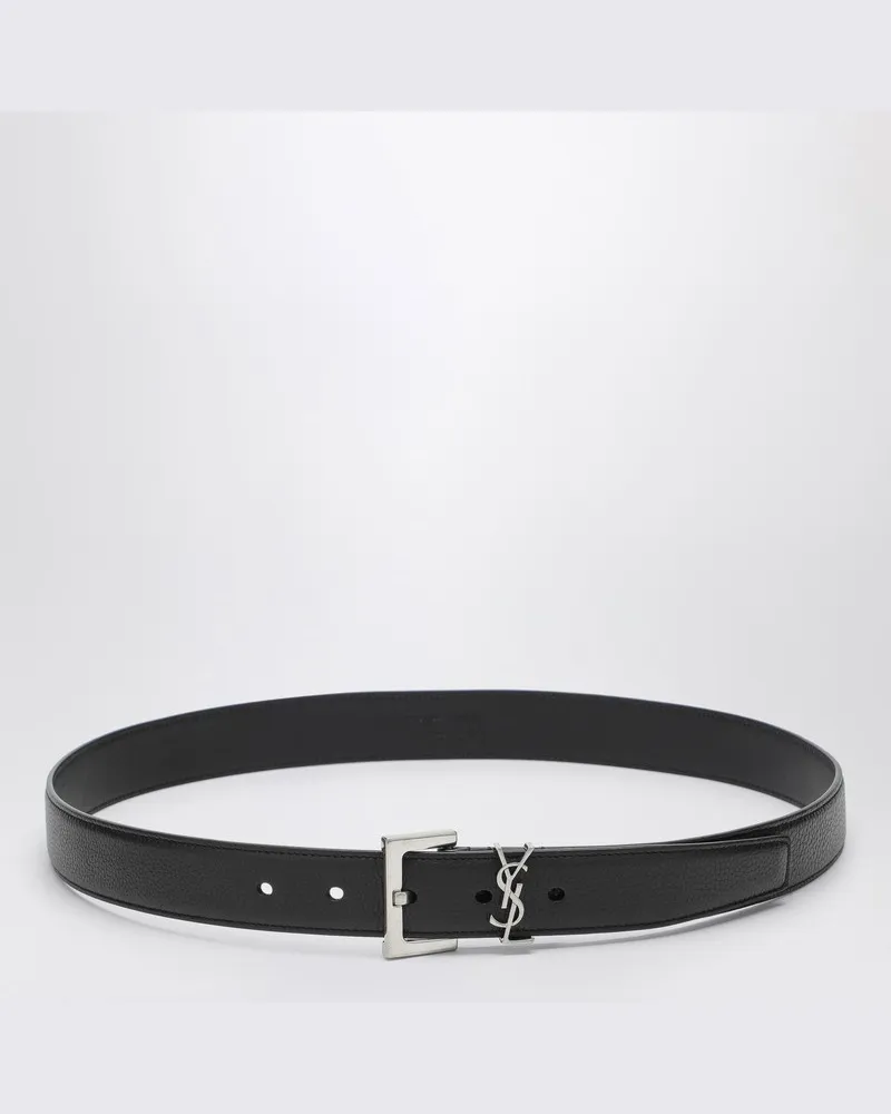 Saint Laurent Schwarzer Cassandre-Gürtel aus genarbtem Leder Schwarz