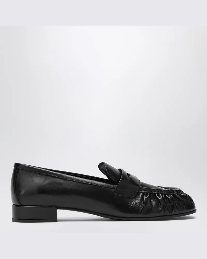 Prada Schwarze Loafer mit Rüschen und Logo Schwarz