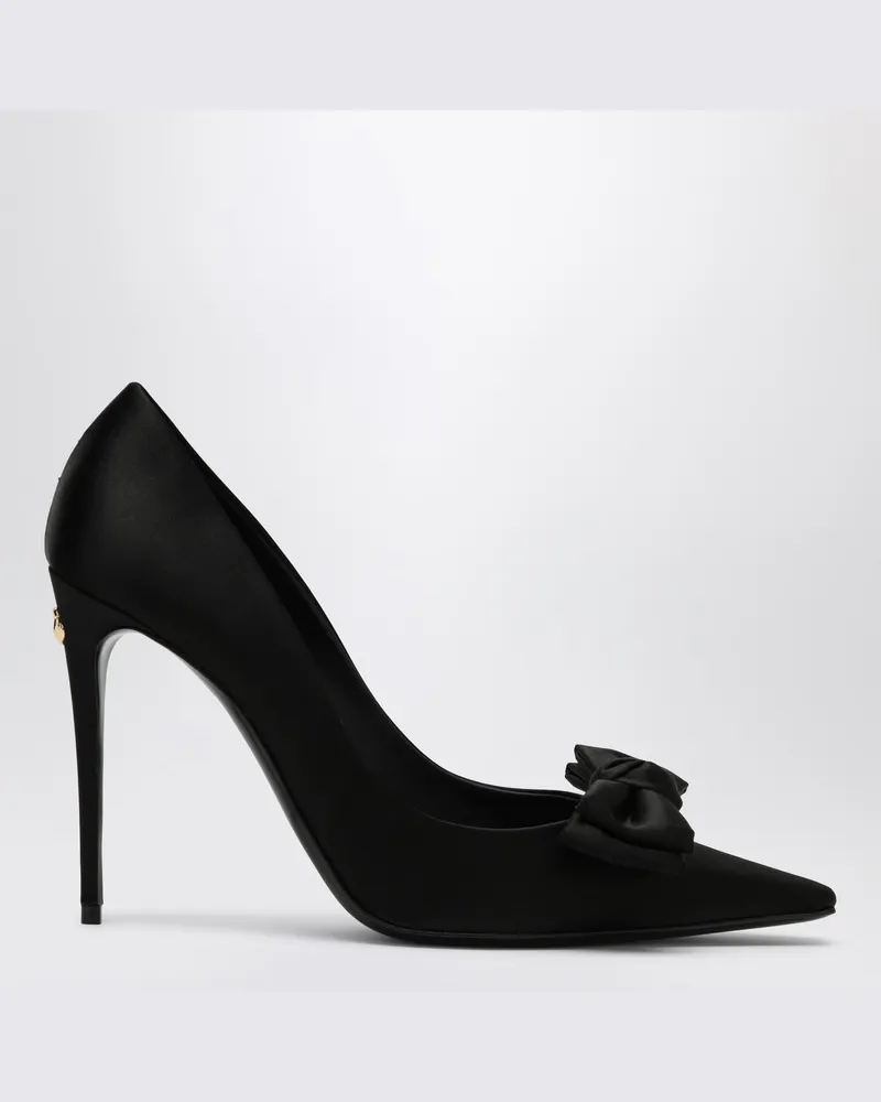 Dolce & Gabbana Schwarzes Satin-Dekolleté mit Schleife Schwarz