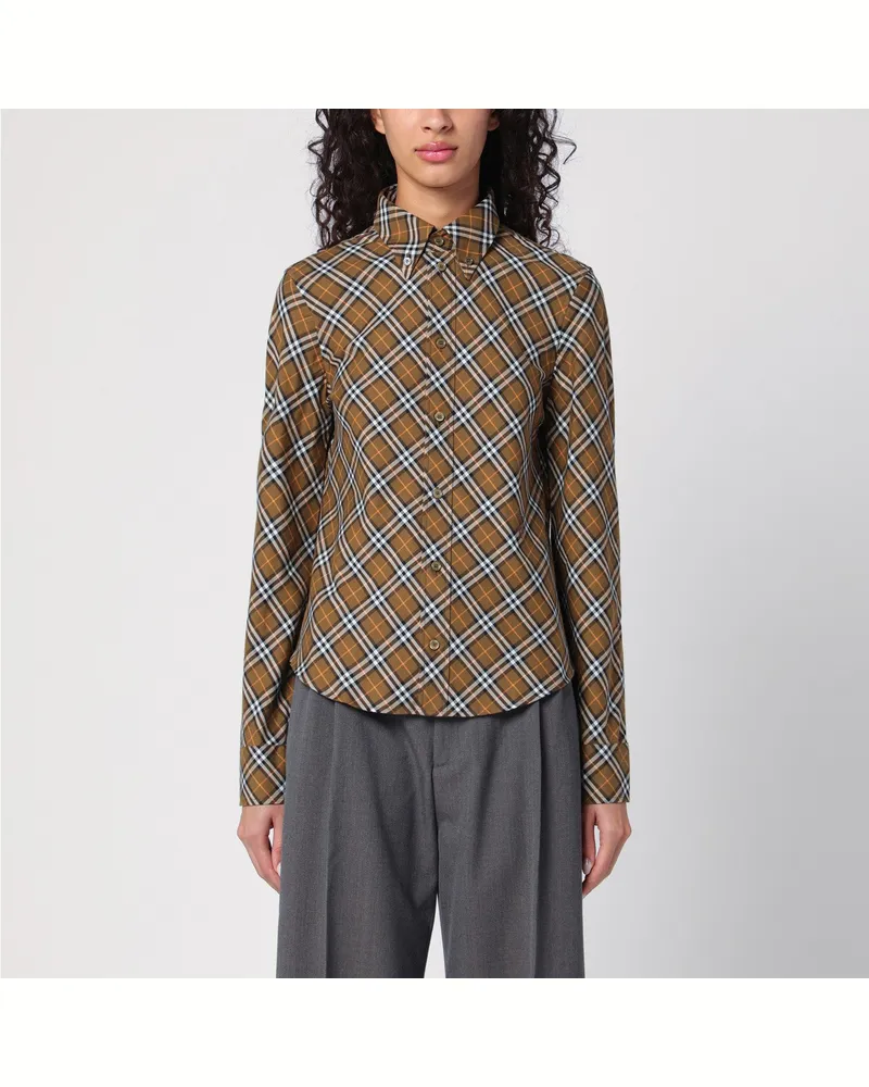 Burberry Rostfarbene Baumwollbluse mit Karomuster Brown