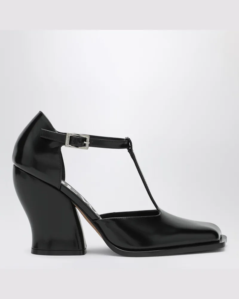 Loewe Schwarze Onda T-Bar Pumps aus poliertem Leder Black