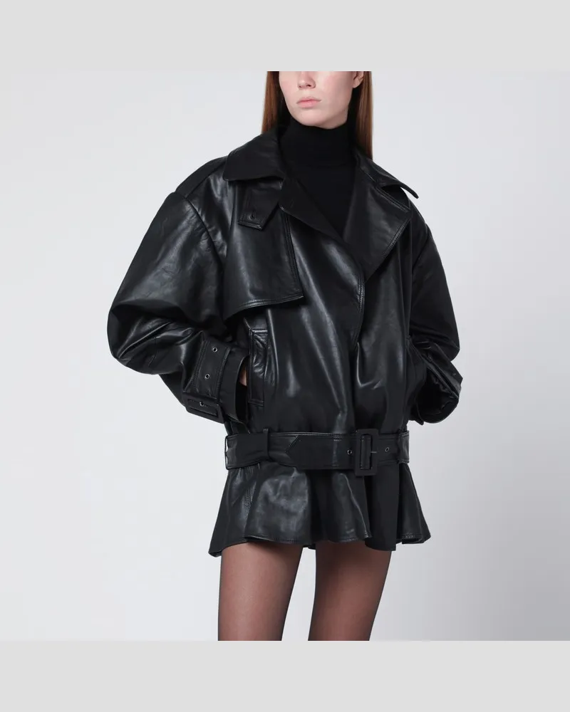 ROTATE Birger Christensen Schwarze Bikerjacke aus Leder Schwarz