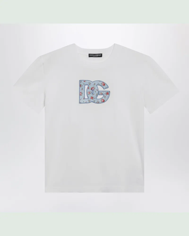 Dolce & Gabbana Jersey-T-Shirt mit DG-Printpatch aus Baumwolle, weiß White