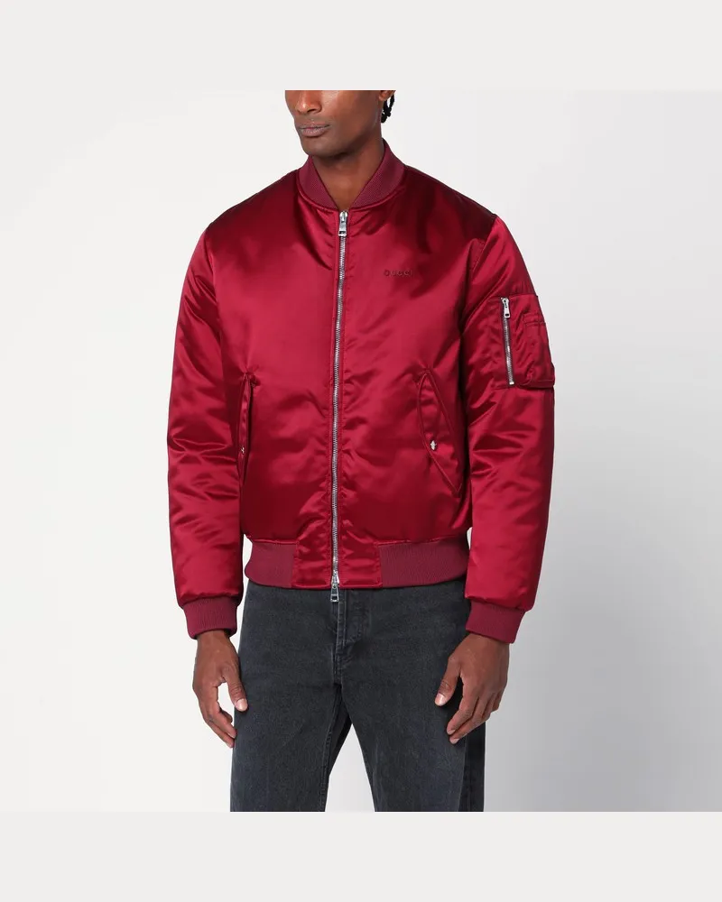 Gucci Rosso Ancora-Bomber aus schwerem Nylon-Canvas Burgunderrot