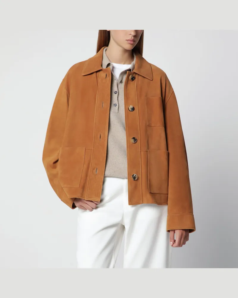 Loewe Hellbraune Workwear-Jacke aus Veloursleder Brown