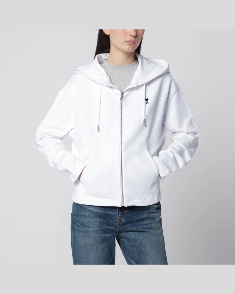 AMI Paris Weiße Ami De Coeur Kapuzenjacke mit Reißverschluss White