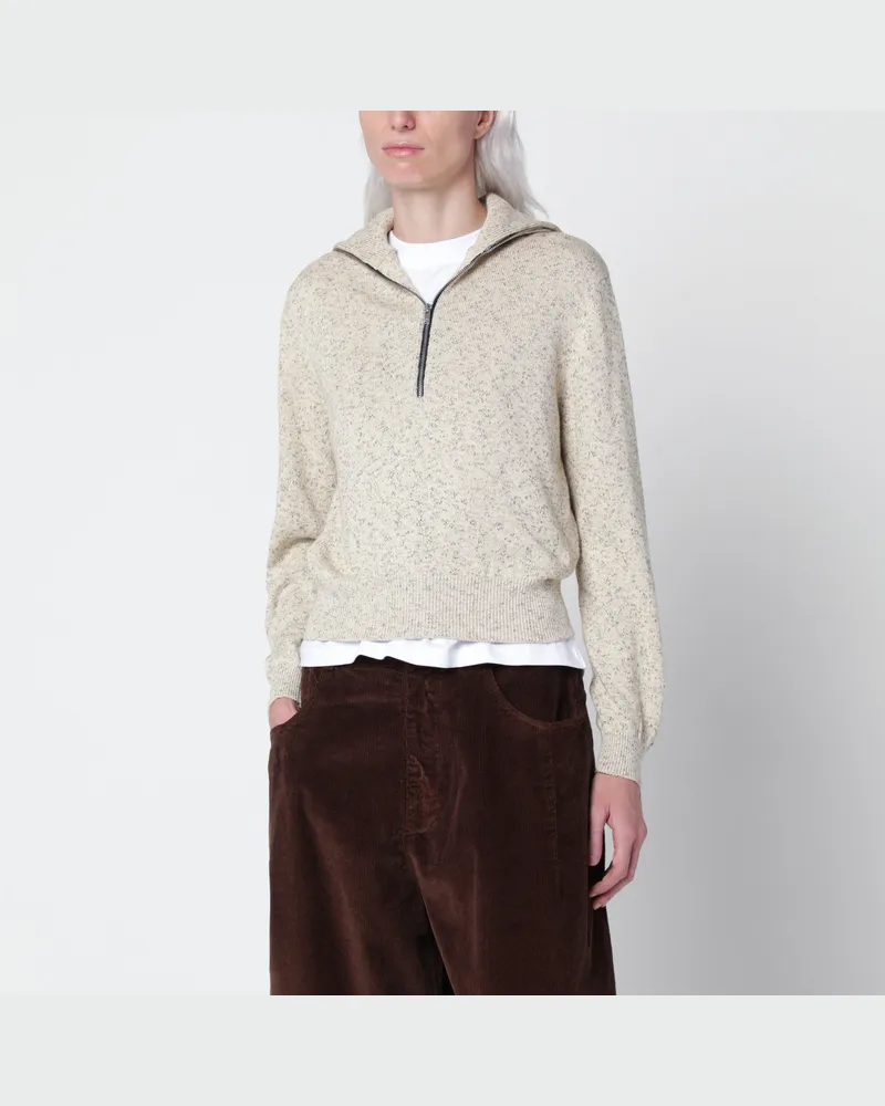 CORDERA Pullover mit halbem Reißverschluss aus melierter Baumwolle White