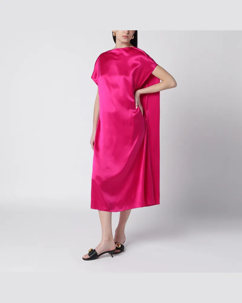 Dries van Noten Midi-Kleid aus fuchsiafarbenem Seidensatin 
