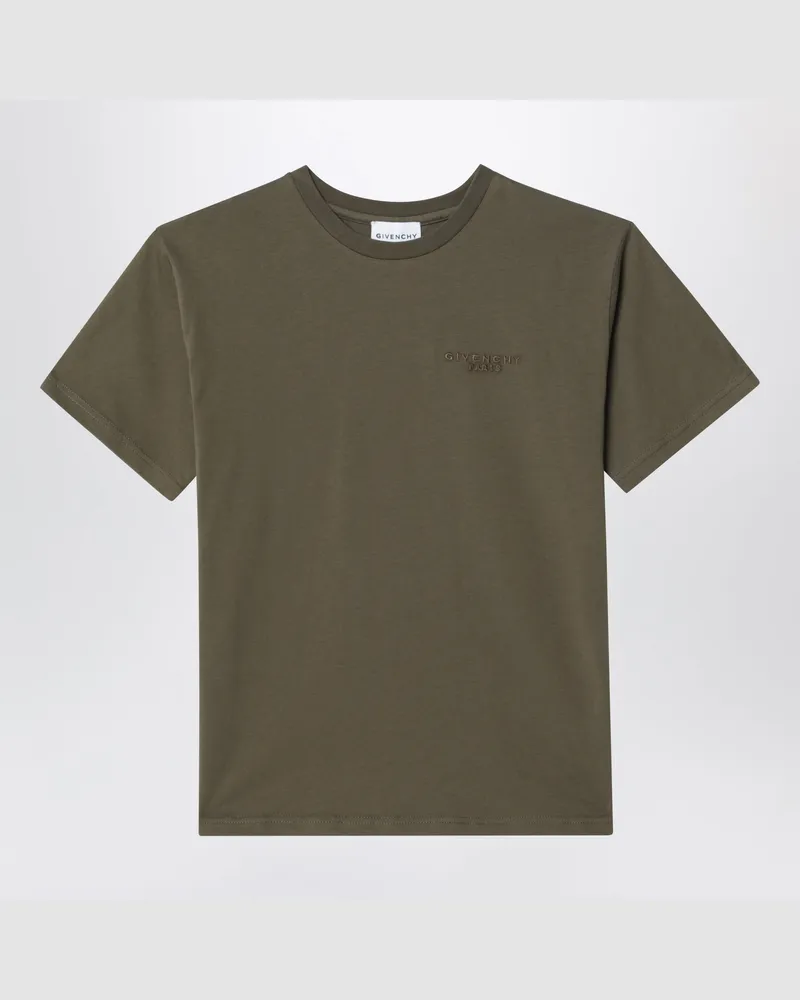 Givenchy T-Shirt in Khaki aus Baumwolle mit gesticktem Logo Green