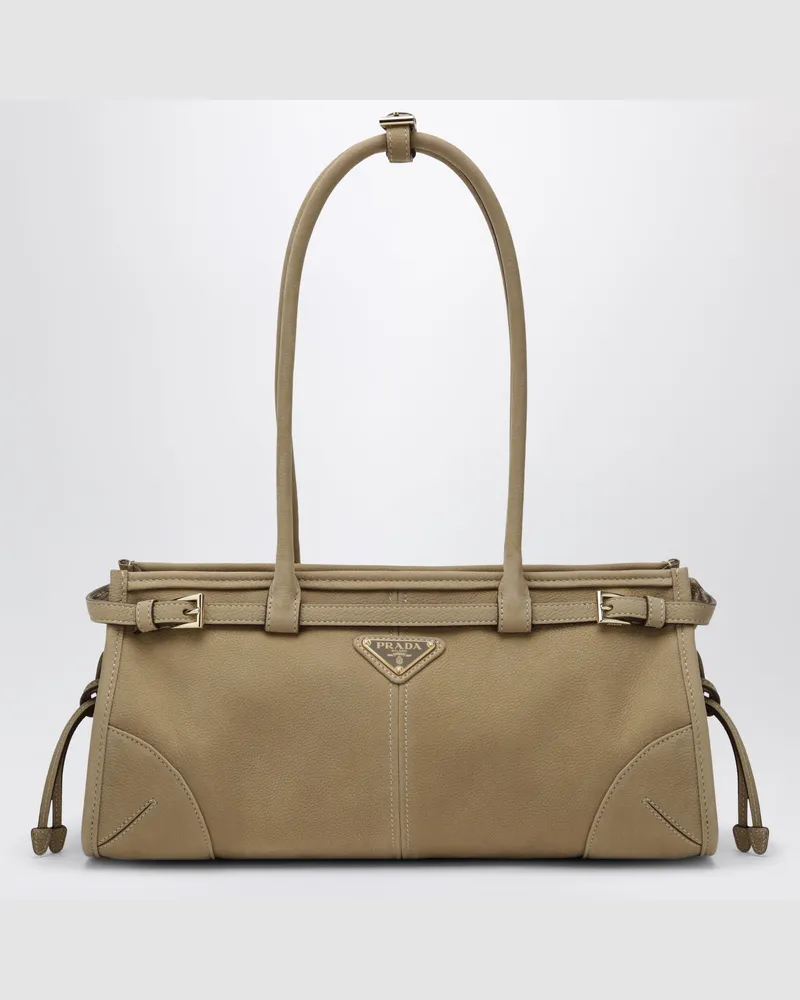 Prada Bonnie mittelgroße Handtasche aus beigem Nubukleder Brown