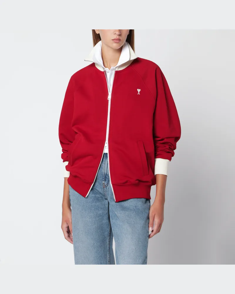 AMI Paris Ami de Coeur Sweatshirt mit Reißverschluss aus Baumwolle, Rot/Elfenbein Red