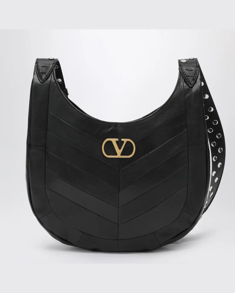 Valentino Garavani Kleine Hoboho-Tasche aus schwarzem Nappaleder mit Chevron-Muster Schwarz