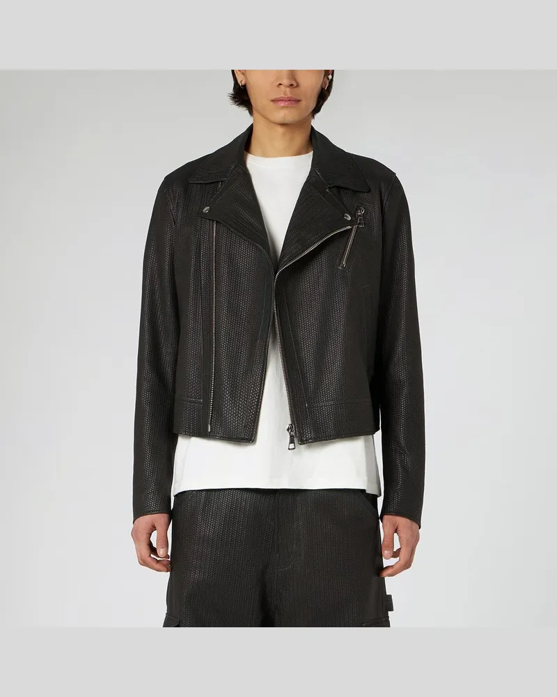 1989 STUDIO Bikerjacke aus geflochtenem Leder Braun
