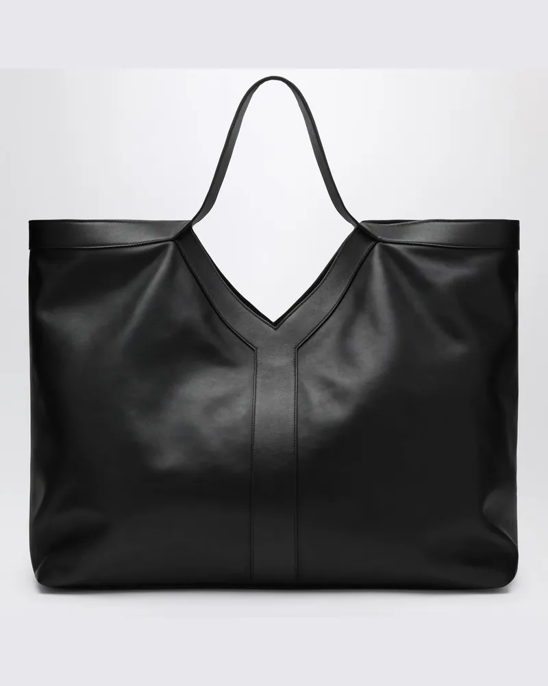 Saint Laurent Maxi Y Tote Bag Schwarz aus genarbtem Leder Schwarz
