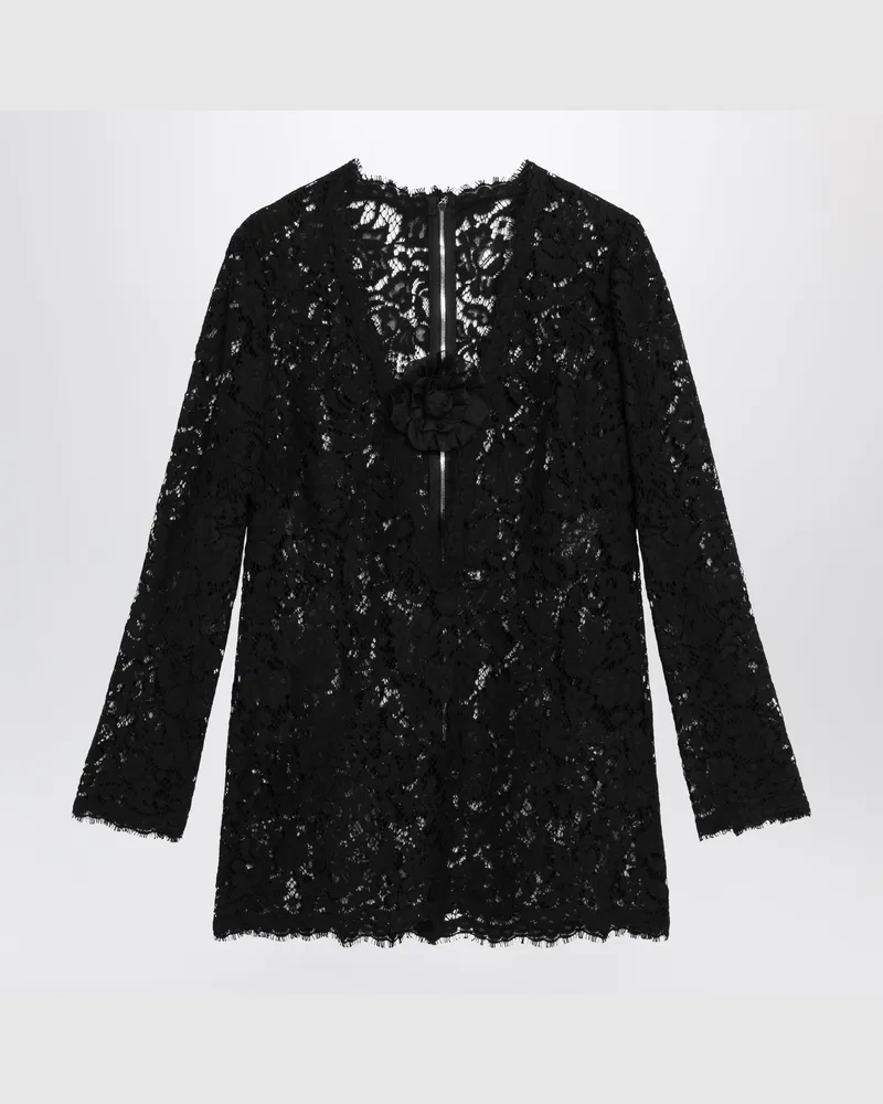 Dolce & Gabbana Kurzes florales Spitzenkleid in Schwarz Black