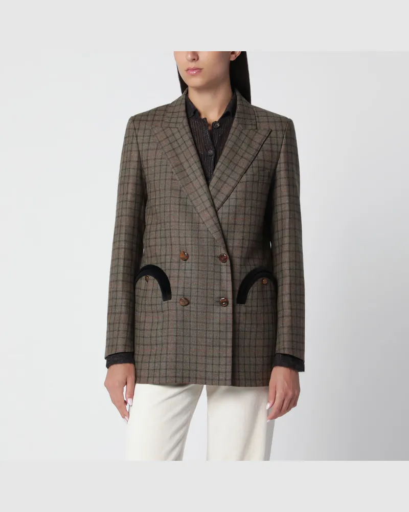 Blazé Milano Doppelreihige Jacke mit Karomuster aus Wolle und Kaschmir Green